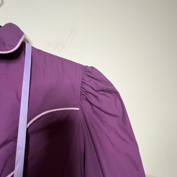 Vintage 70s Prairie Cottage Core Purple Collared Piping Pioneer Midi Dress Med - Picture 7 of 10